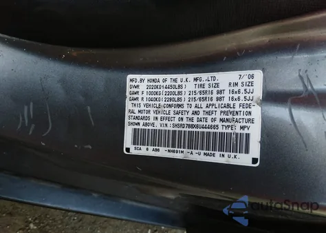2006 Honda Cr-V Ex from USA, damaged, VIN SHSRD788X6U444665
